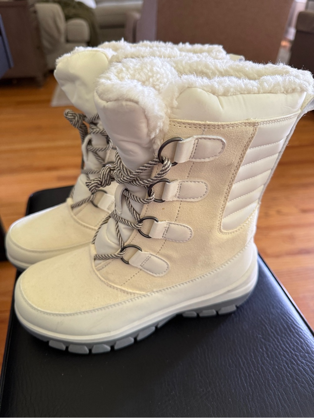 Cream Faux Shearling Winter Snow Boots